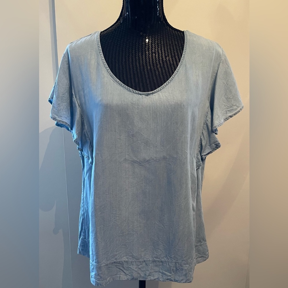RW&CO Blue Denim Flutter Sleeve Top
